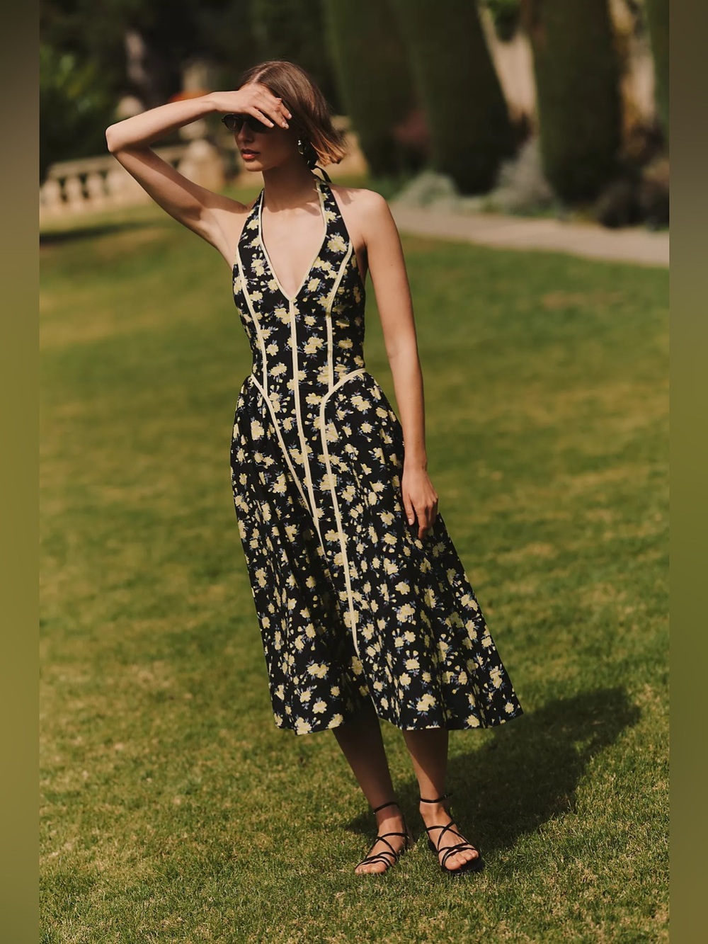 By Anthropologie Halter V-Neck Fit & Flare Midi Dress Size SP
